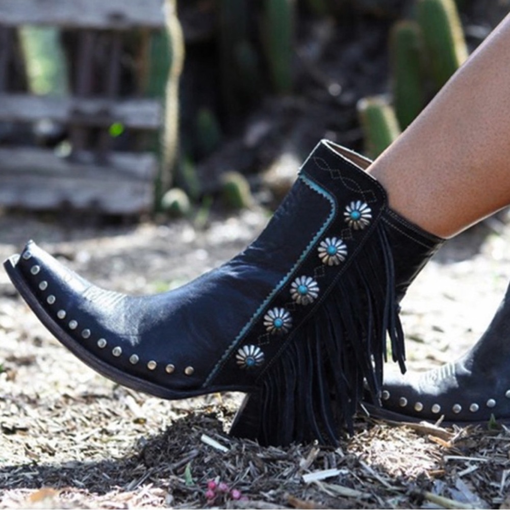 Double D by Old Gringo Apache Kid Black Ankle Leather Boots